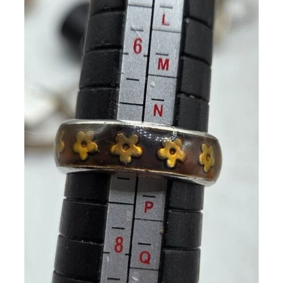 Brownish Band With Yellow Flowers Size 7 Mood Ring - Picture 3 of 3